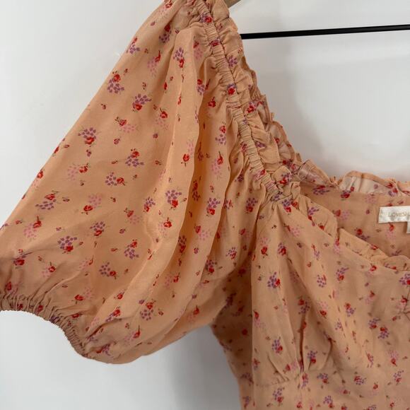 LoveShackFancy 100% Silk Floral Puff Sleeve Crop Top Size L Peasant Blouse - Picture 5 of 9